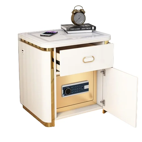Modern Living Room Bedroom Furniture with Safe Box Intelligent Three-color Light USB Charging Multi-function Nightstand