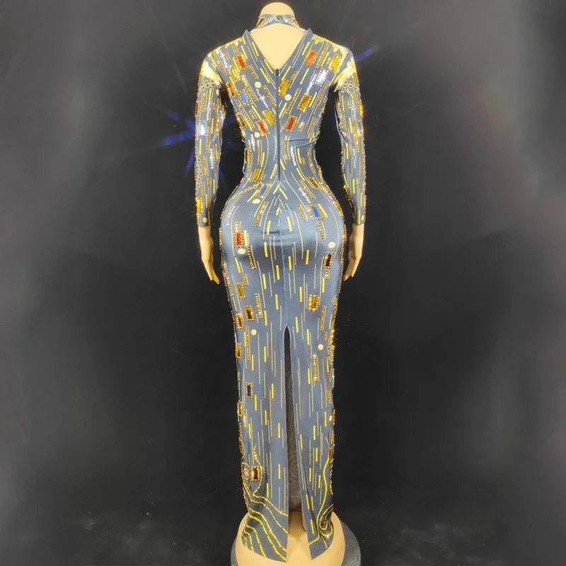 다채로운 스팽글 라인 석 드레스 여성 생일 축하 의상 무대 쇼 저녁 댄스 파티 드레스 축제 복장 XS6233