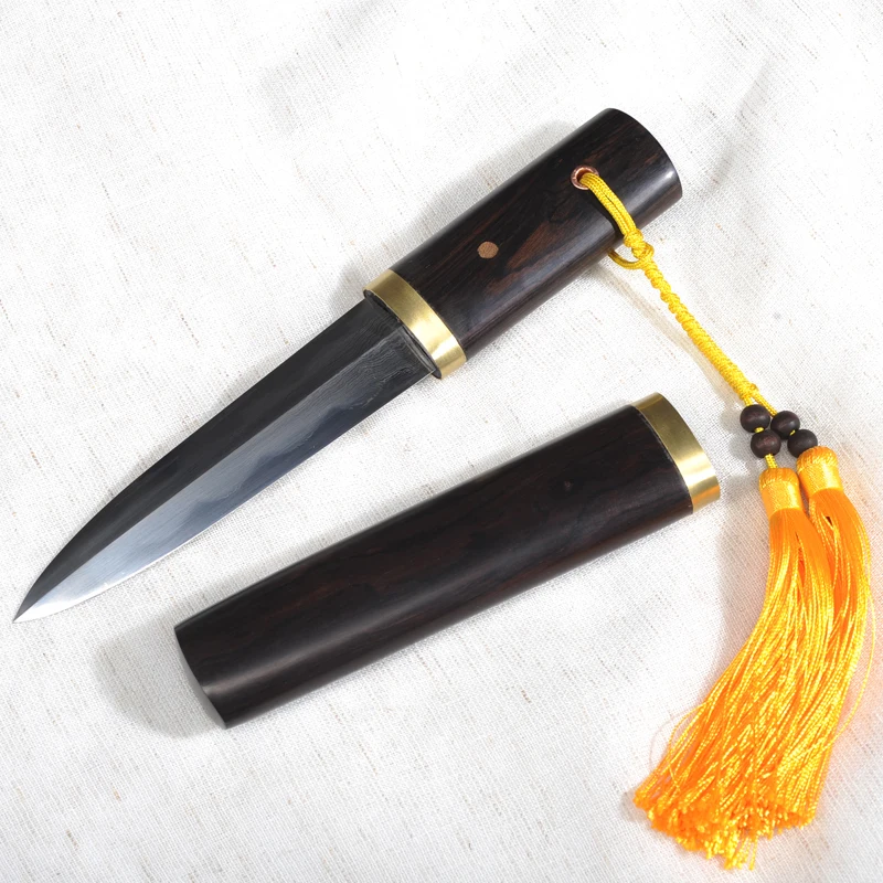 Chinese Tang Sword Folded Steel Clay Tempered Real Hamon Blade Ebony Wood Scabbard Shirasaya Katana Dragon Tanto Home Decor