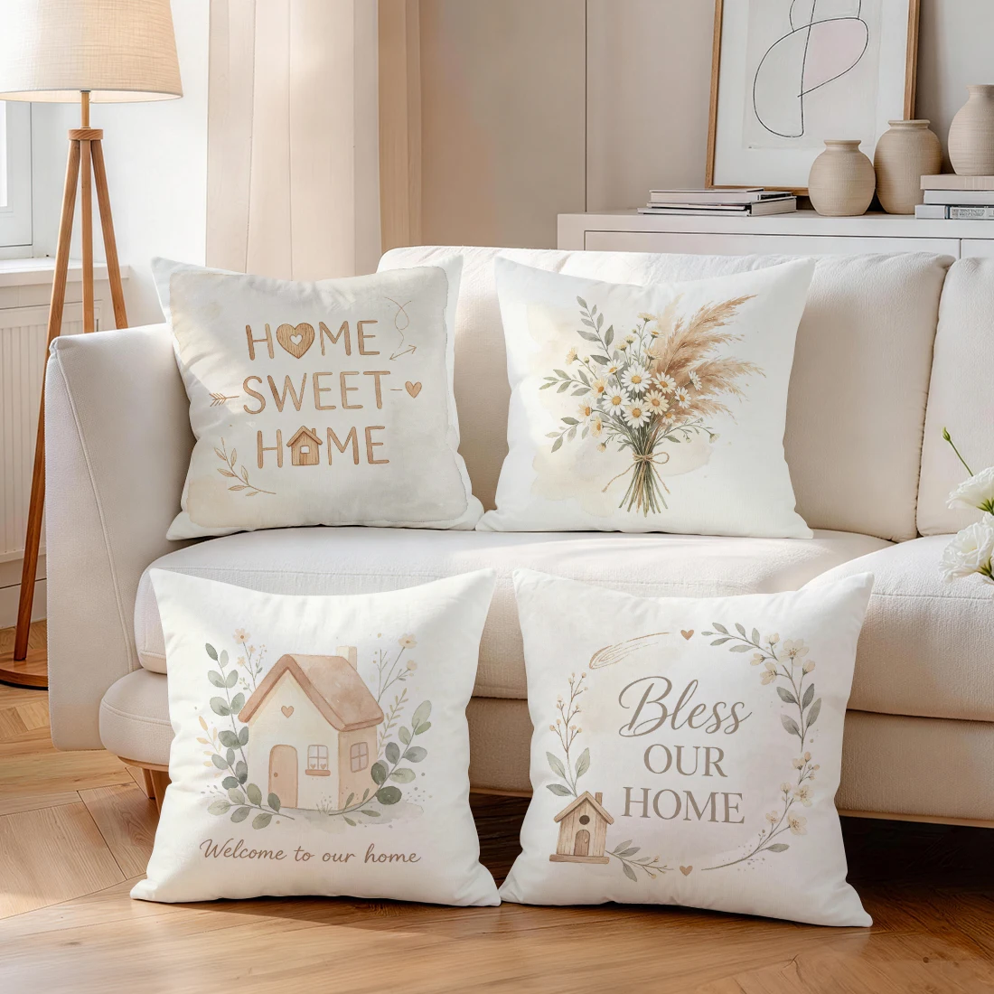 Hand-Painted Rural Home Pillowcase Printed Polyester 40/45/50cm Throw Pillowcover Decorative Sofa Cushion Pillowslip Home Decor