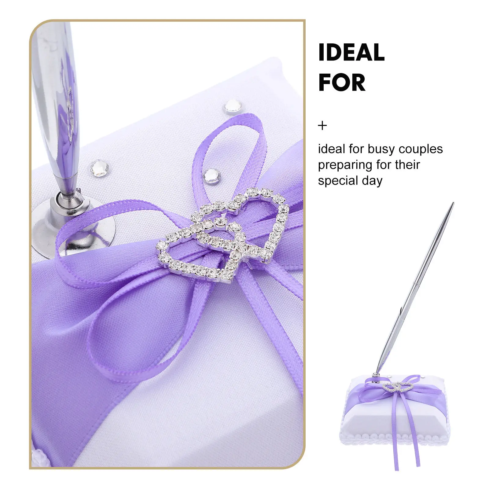 1Set Ballpoint Pen with Holder Romantic Heart Wedding Guest Book Signing Pen for Bridal Reception Ceremony Engagement