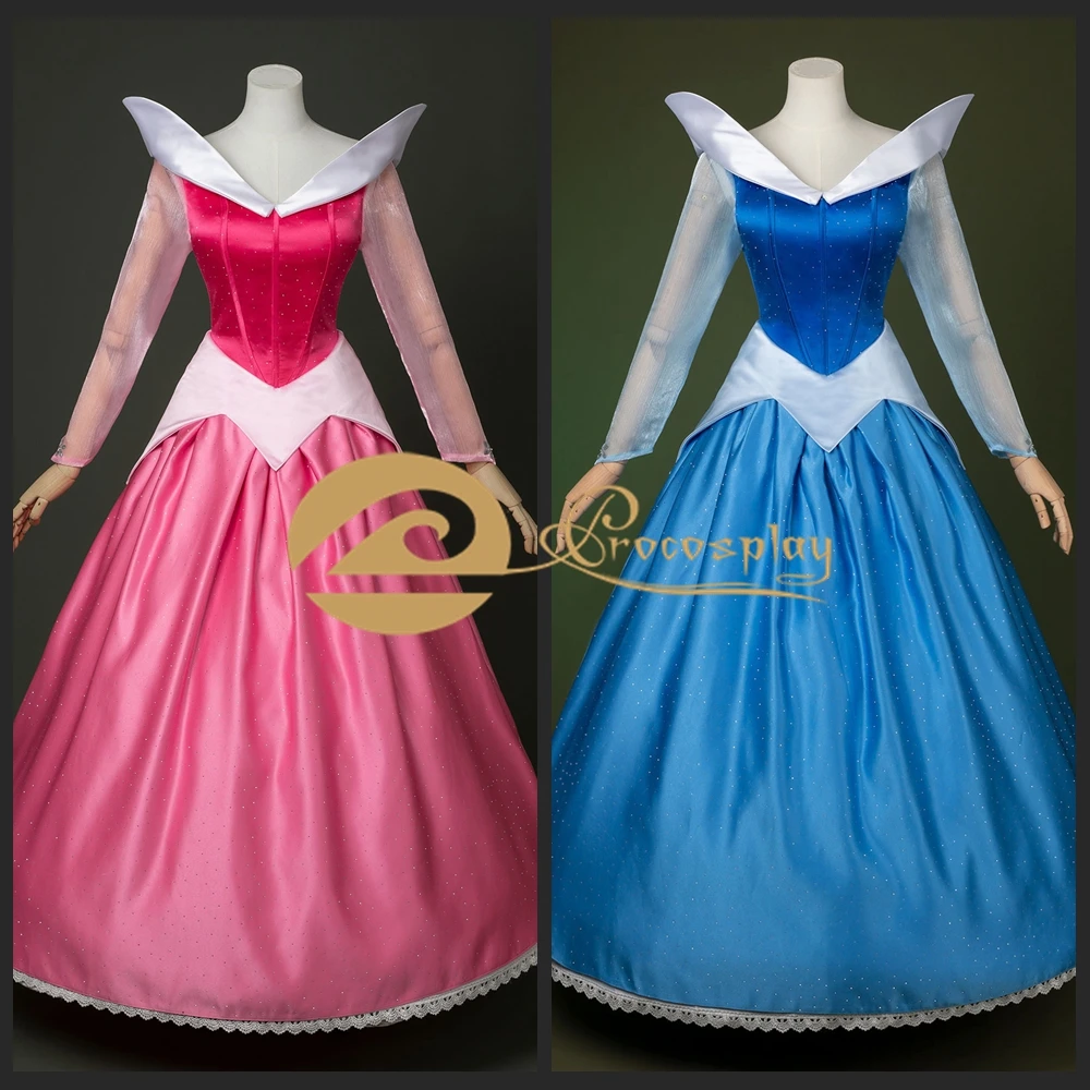 

Princess Aurora Cosplay Costume Blue Pink Dress for Women Halloween Party