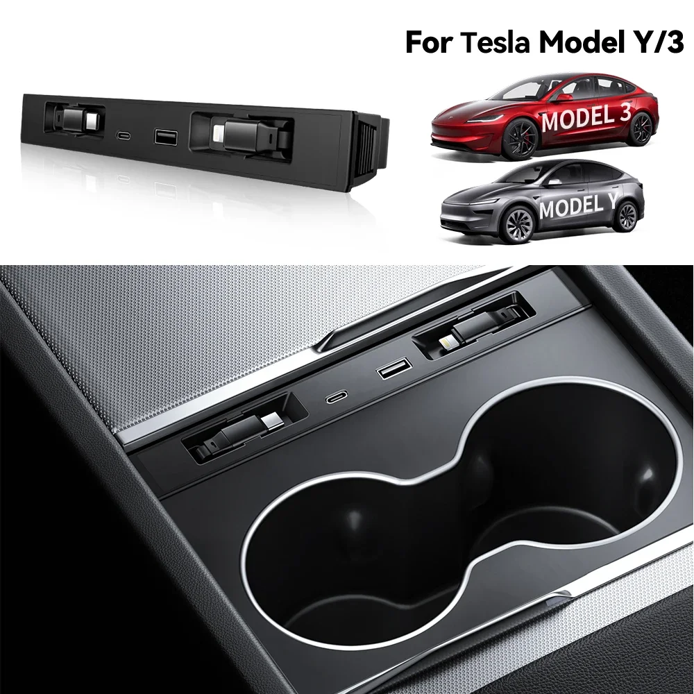 

NEW For Tesla Model Y 3 Juniper Highland 2025 45W Quick Charger Expansion Dock Car USB Shunt Hub Intelligent Docking Station
