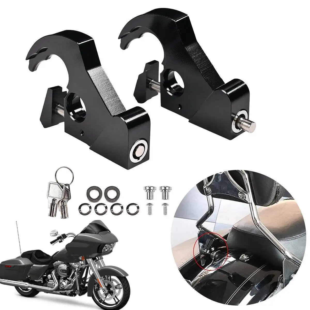 

1Pair Luggage Rack Docking Latch Clip Keys Backrest Tailstock Quick Release Buckle Lock For Touring Softail Sportster Dyna