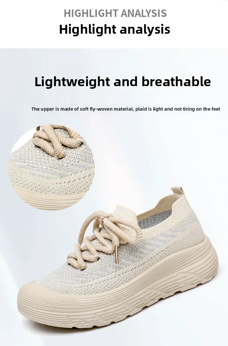 Damen-Sneaker mit Strickmuster, Mesh-Einsatz und Schnürung, dicke Plateausohle, atmungsaktiv, leicht, rutschfest, für Freizeit, Sport und Spaziergänge, ideal für den täglichen Gebrauch im Freien. – Detail 9