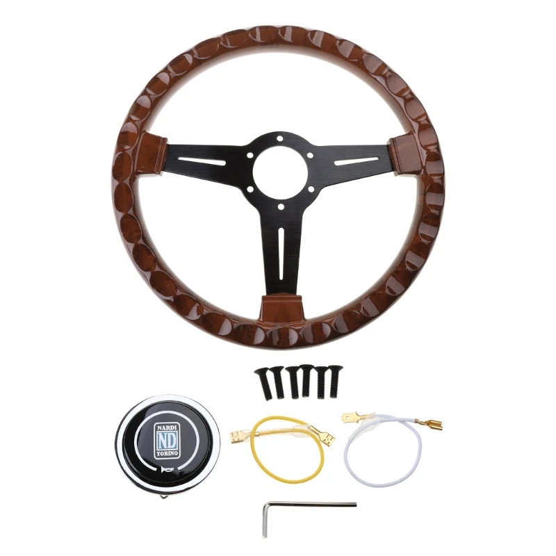 Y1UB Auto Parts Refit Steering Wheel 350mm Steering Wheel Car Hip Hop Retro Universal Steering Wheel Horn Line