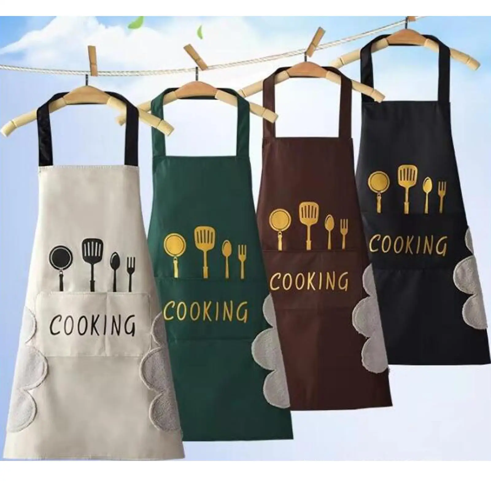 Fashion Cooking Apron Waterproof Oil Proof Soft PVC with Absorbent Wipe Hand Design for Kitchen Restaurant
