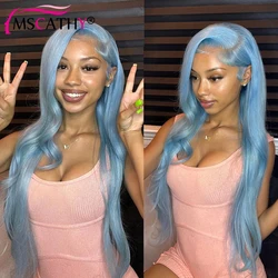 Blue Colored Lace Front Wigs For Women 13x6 Straight Light Blue Brazilian Human Hair Wigs 13x4 HD Transparent Lace Frontal Wig