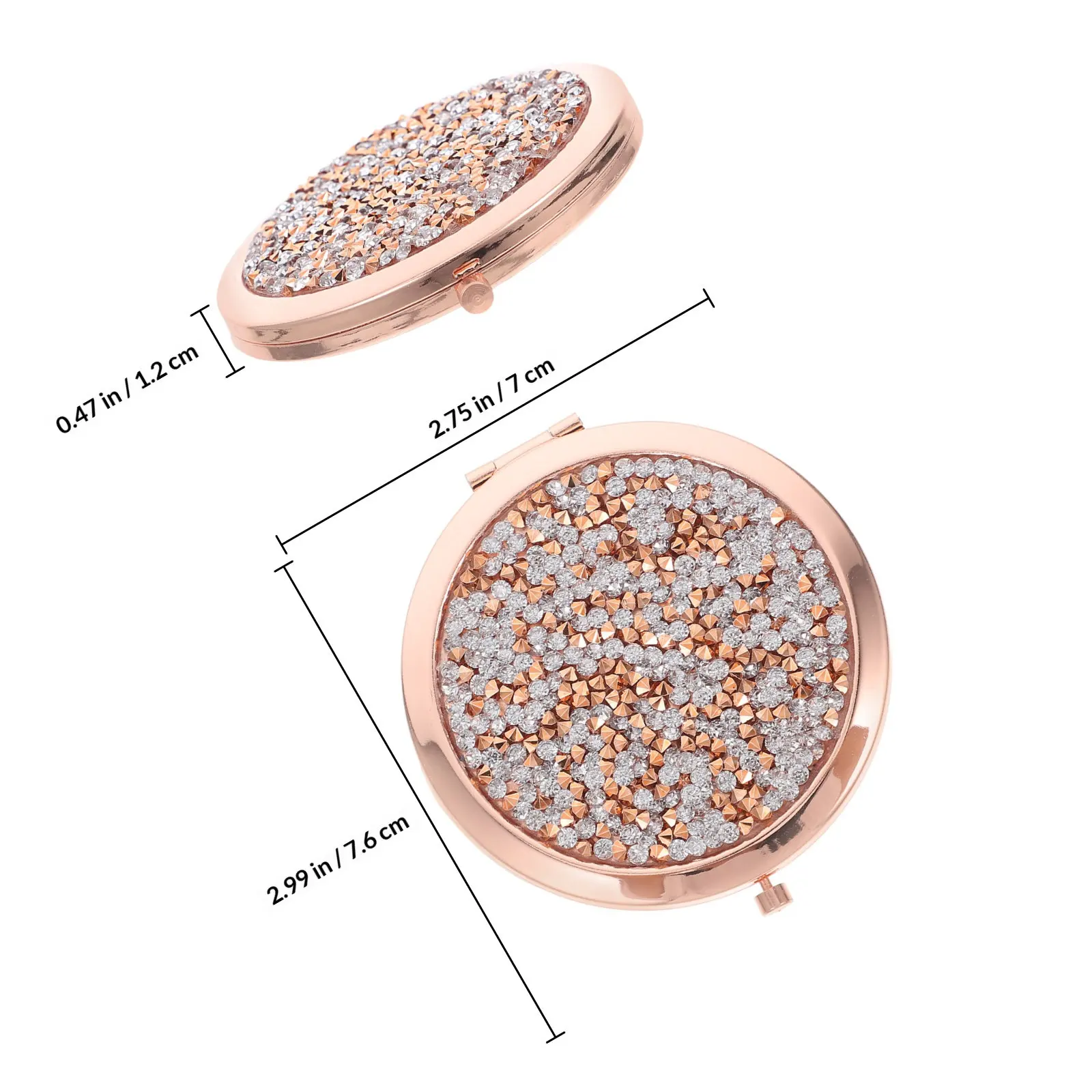 Rose Gold Mini Makeup Mirror Foldable Portable Pocket Size Compact Travel Small Rhinestone Mirror Compact Mirrors Bulk