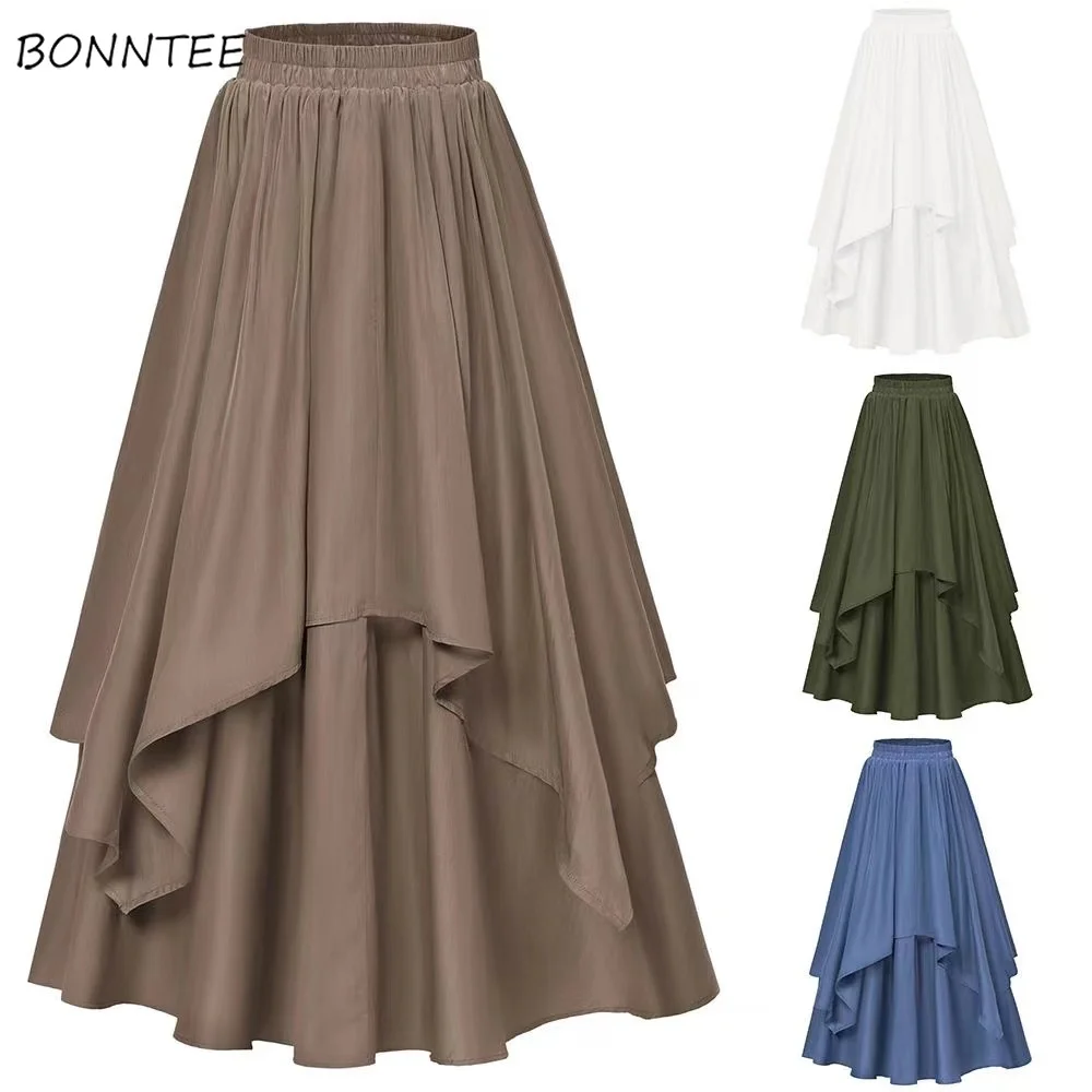 

Retro Gothic Skirt for Women 5 Colors Loose Large Swing Dancing Temper Casual French Style Simple Elastic Waist A-line Faldas