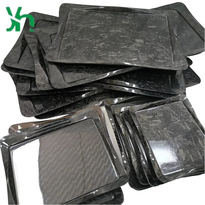 Bandeja de fibra de carbono seca 3K con incrustaciones de hojas doradas, plato de aperitivo forjado de 30x25cm, servicio de lujo moderno