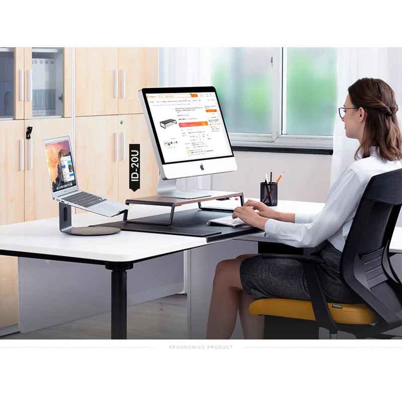 D-MOUNT ID-20U PC office computer riser stand simple aluminum wood screen increase height holder mount