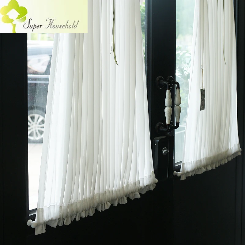 American Up and Down Fixed Stretch Tulle Rod Window Screen Curtains White Sheer Cafe Glass Door Drapes Multi-purpose Cortinas