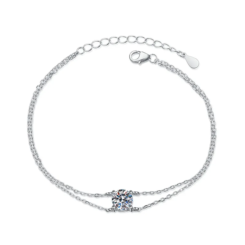 Lycfn-pulsera de doble cadena de moissanita para mujer, de 6,5mm, chapada en plata de ley 925, oro de 18K con GRA, joyería de boda con dijes