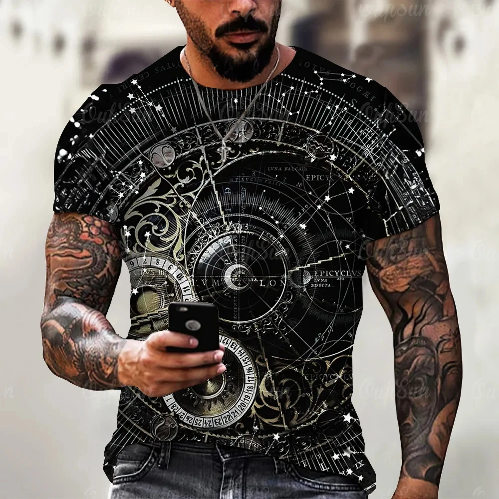 Men's Summer 3d Print Stone Clock Like Pattern Oversized Casual Short Sleeve Tops Men's O-neck Tees Clothes Short-sleeved Top