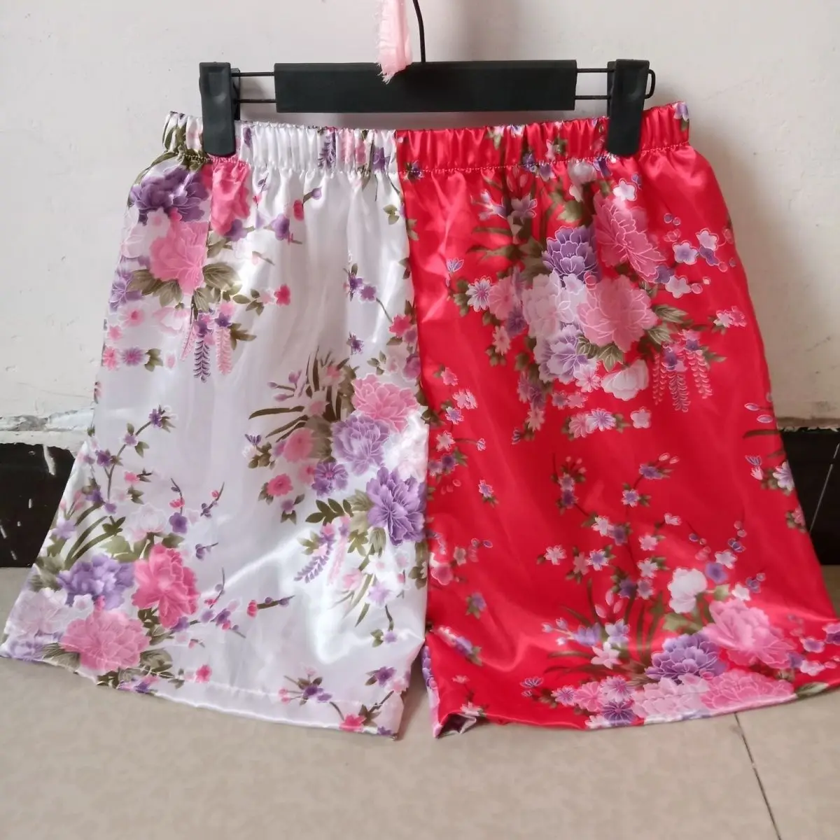 

Summer Glossy Floral Print Satin Women Shorts Home Thin Plus Size Casual Sleeping Bottoms