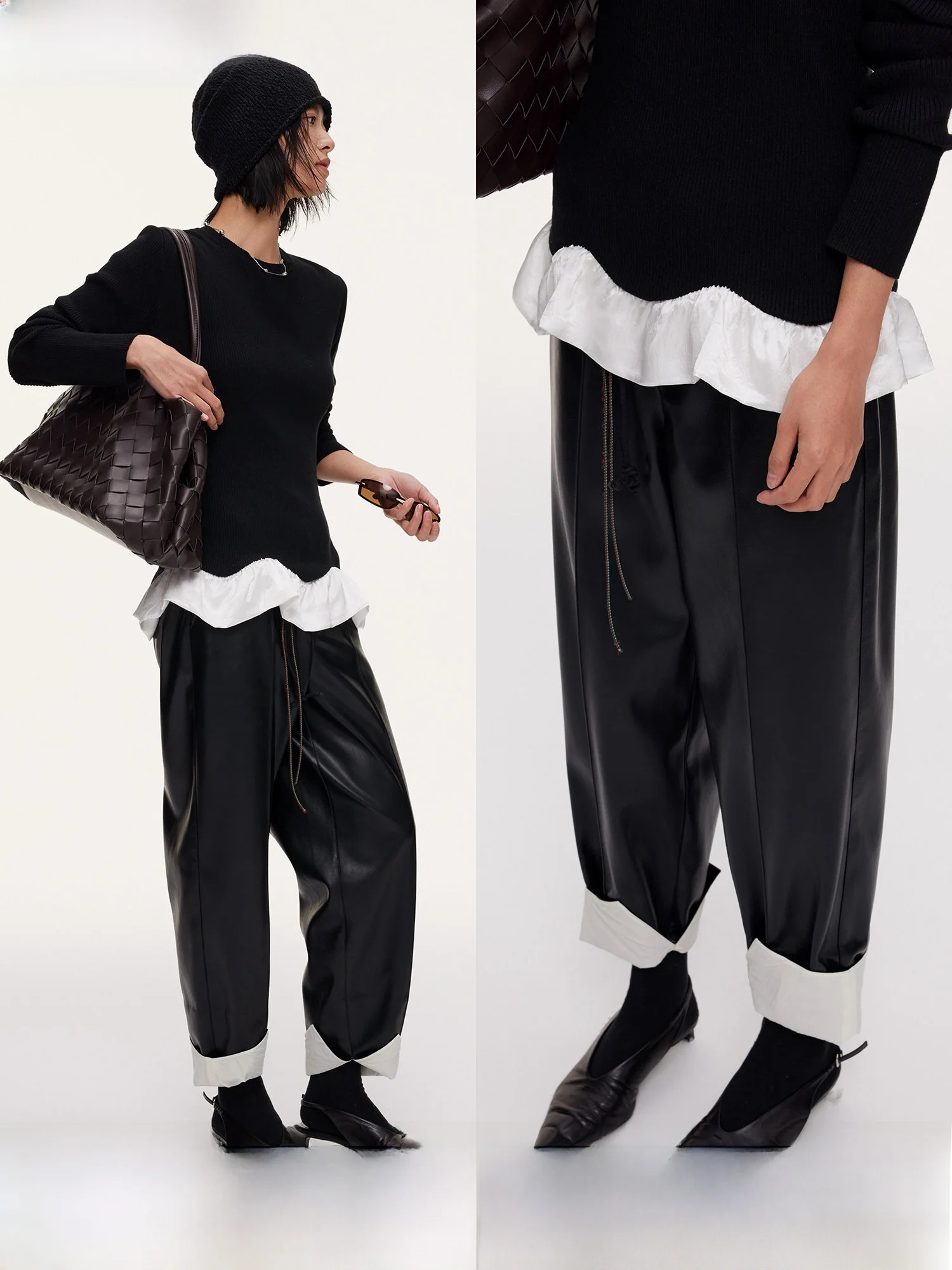 

JCCC Classic Retro High Waist PU Casual Pants Color Blo Design Versatile Comfortable Warmth for Winter Men Women ared
