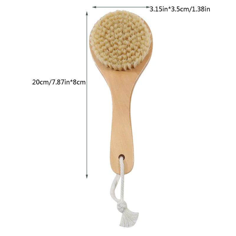 Brosse de douche de massage corporel en bois expansive, crinière de over, poils de cheval, tête ronde, brosse à récurer, soins de la peau, support, brosse sèche