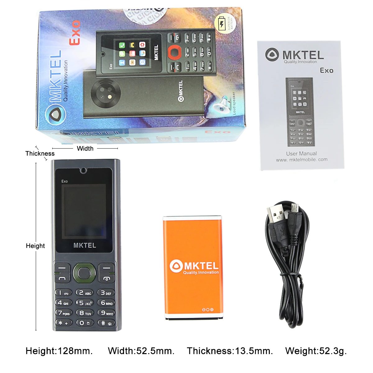 MKTEL EXO ميزة الهاتف كبار الهاتف المحمول المزدوج سيم المزدوج الاستعداد 1.77 "عرض GSM MP3 MP4 راديو FM الشعلة القوية مكبر الصوت بصوت عال