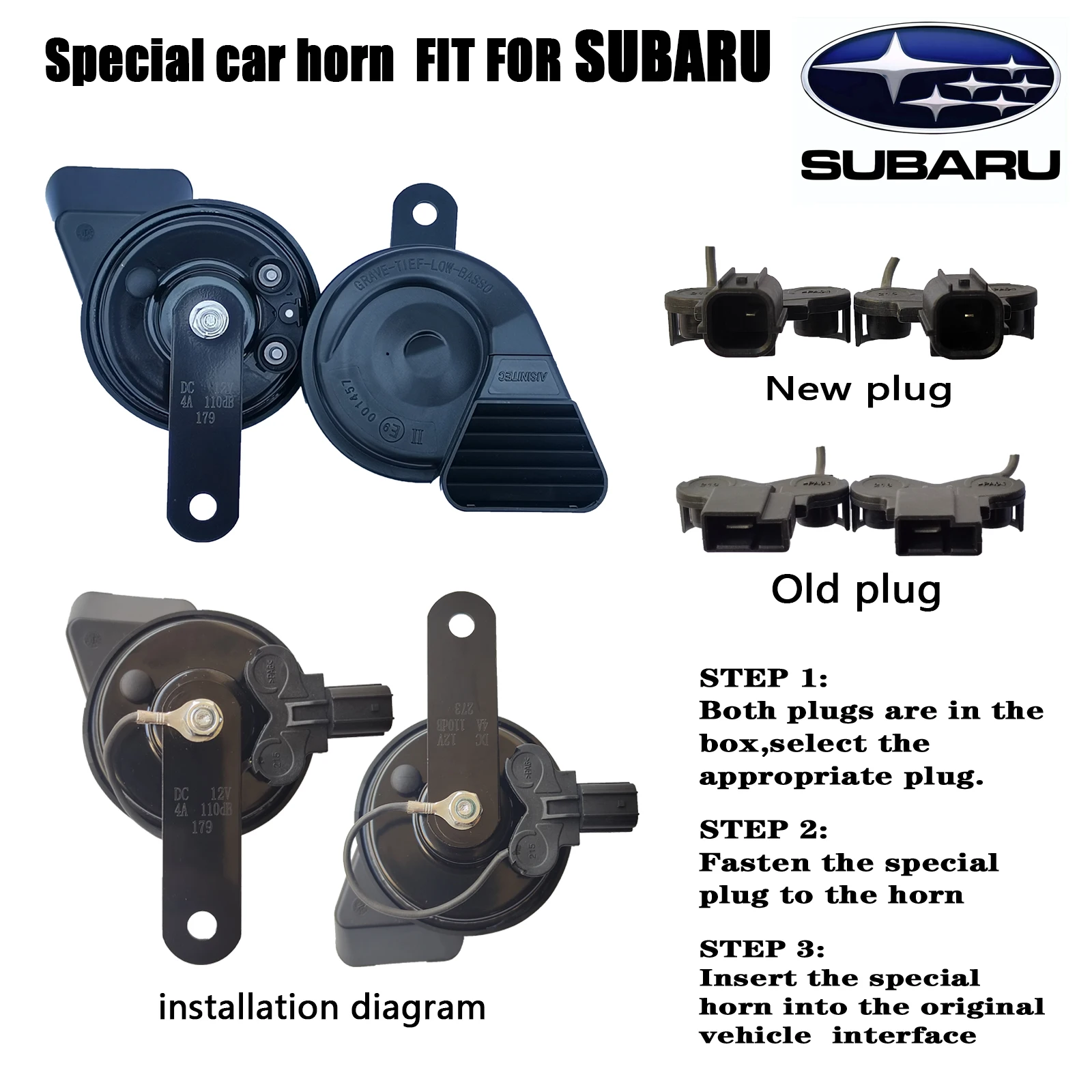 

Special Car Horn For SUBARU 12V Super Loud Dual Tone High/Low 510/410Hz snail horn waterproof