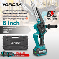 YOFIDRA Brushless 8 Inch Electric Chainsaw Cordless Woodworking Pruning Saw Garden Cutting Power Tool For 21V 18V Battery