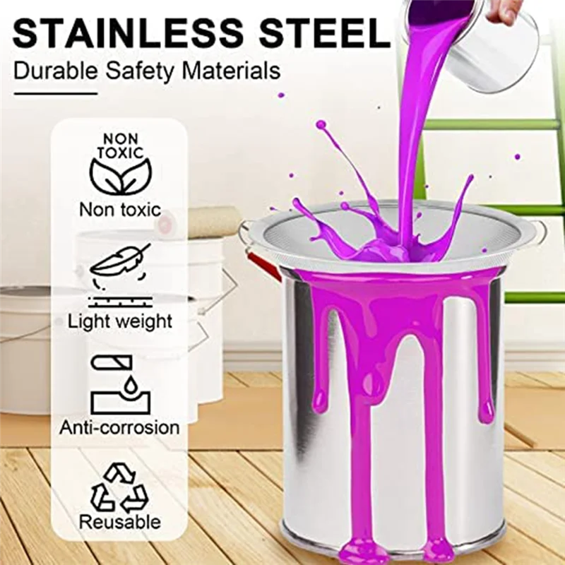

A20F-3 Pack Fine Mesh Paint Strainer 60 Mesh Stainless Steel Filter Cover Fits 5 Gallon Paint Bucket Filter Tool Insert Strain