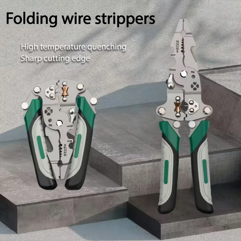 Foldable Multifunctional Industrial Grade Wire Stripping Pliers Durable High Carbon Steel Labor-Saving Tool for Electronics Repa