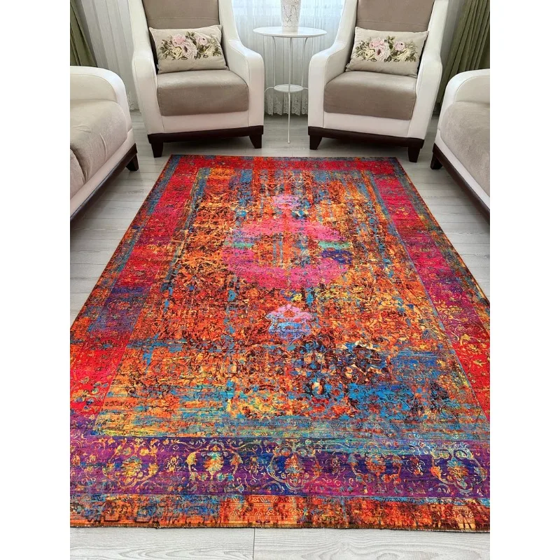 

MultiColor Groovy Rug Fuschia Pink Rainbow Rug Home Deco Rugs Retro Bohemian Carpet for Living Room Bedroom Non Slip Persian Mat