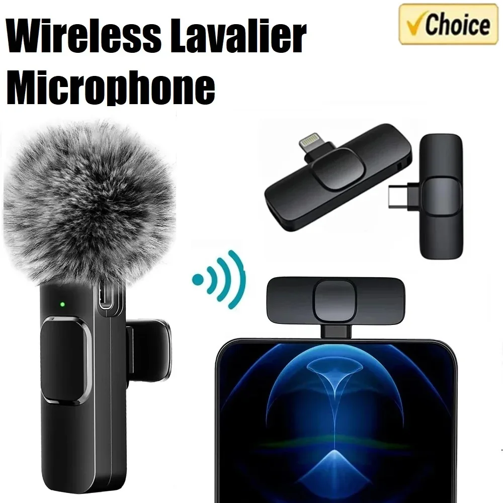 Wireless Lavalier Microphone Portable Audio Video Recording Mini Mic For iPhone Android Long battery life Live Broadcast Gaming