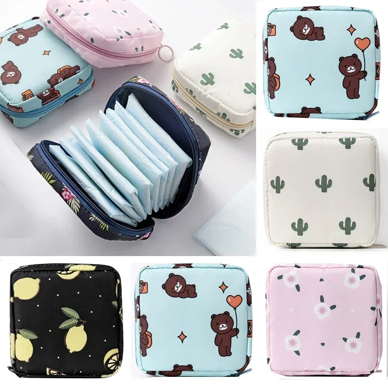 Women Portable Sanitary Napkin Storage Bag Cotton Travel Zipper Cosmetic Lipstick Earphone Tampon Makeup Storage Bag Coin Purse