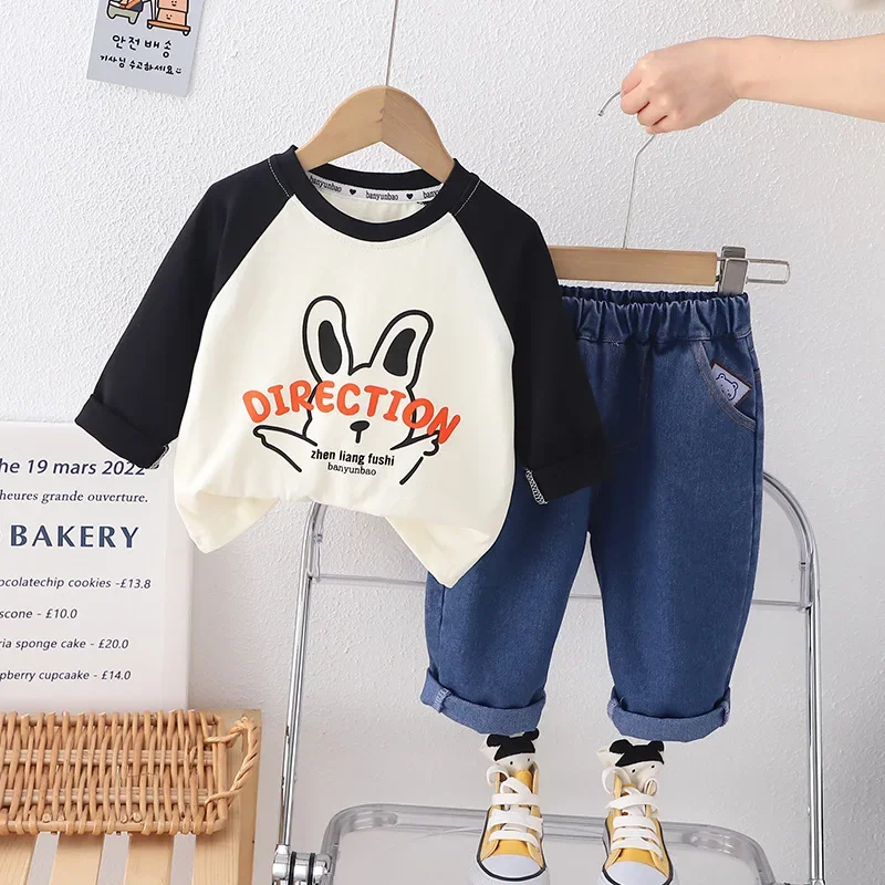 2024 Autumn Baby Boy Clothes 18 to 24 Months Lovely Cartoon O-neck Pullover Long Sleeve T-shirts and Pants Kids Boys Outfit Set