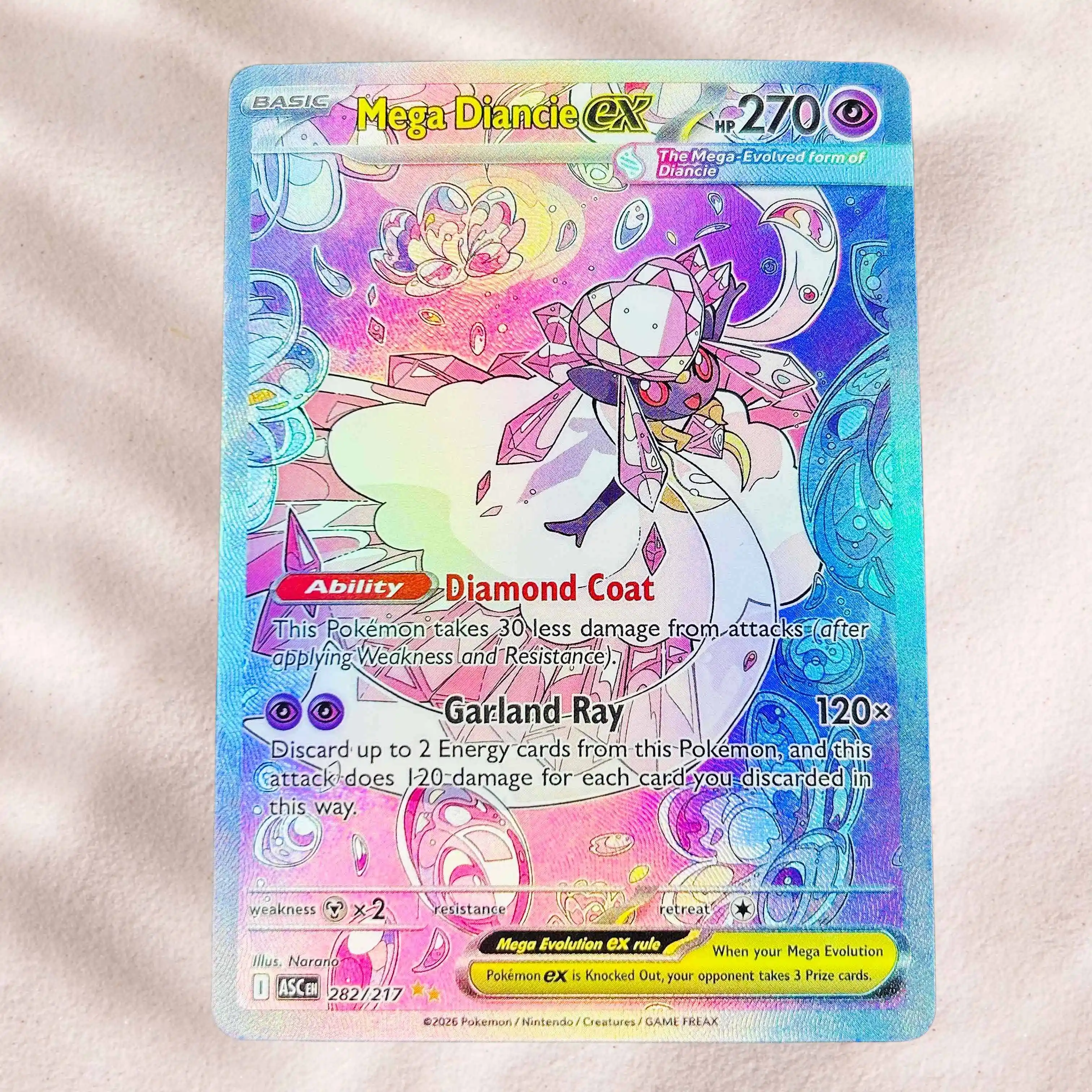Tarjeta Coleccionable de Anime Pokémon Mega Diancie ex 282/217, Versión en Inglés, Textura Holográfica, Colección Premium, Estado Perfecto