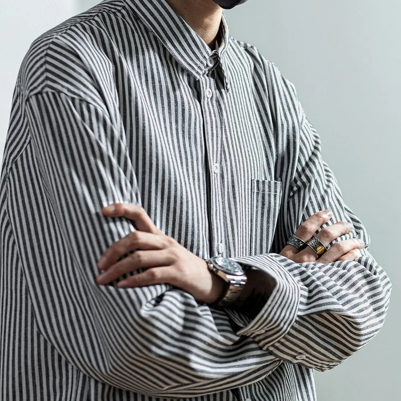 Men Fake Two Piece Plaid Collar Jacket Autumn Loose Casual Fashion Male Spliced Shirt Coat