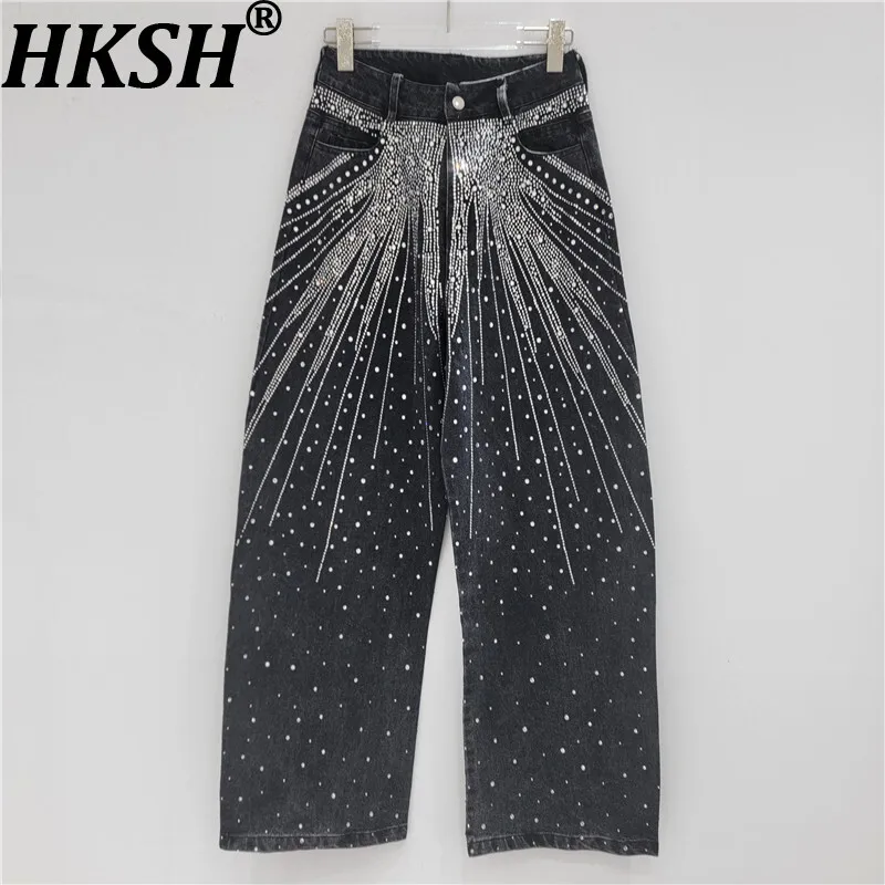 

HKSH Spring Summer New Man Niche Design American High Street Chic Diamond Design Jeans Hip-Hop Vintage Casual Denim Pants HK8001