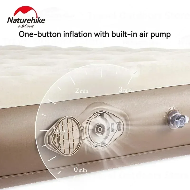 Naturehike Outdoor PVC Inflatable Sleeping Pad Heighten 25cm Bearing 450kg Camp Air Mattress Built In Pump Rapid Inflation