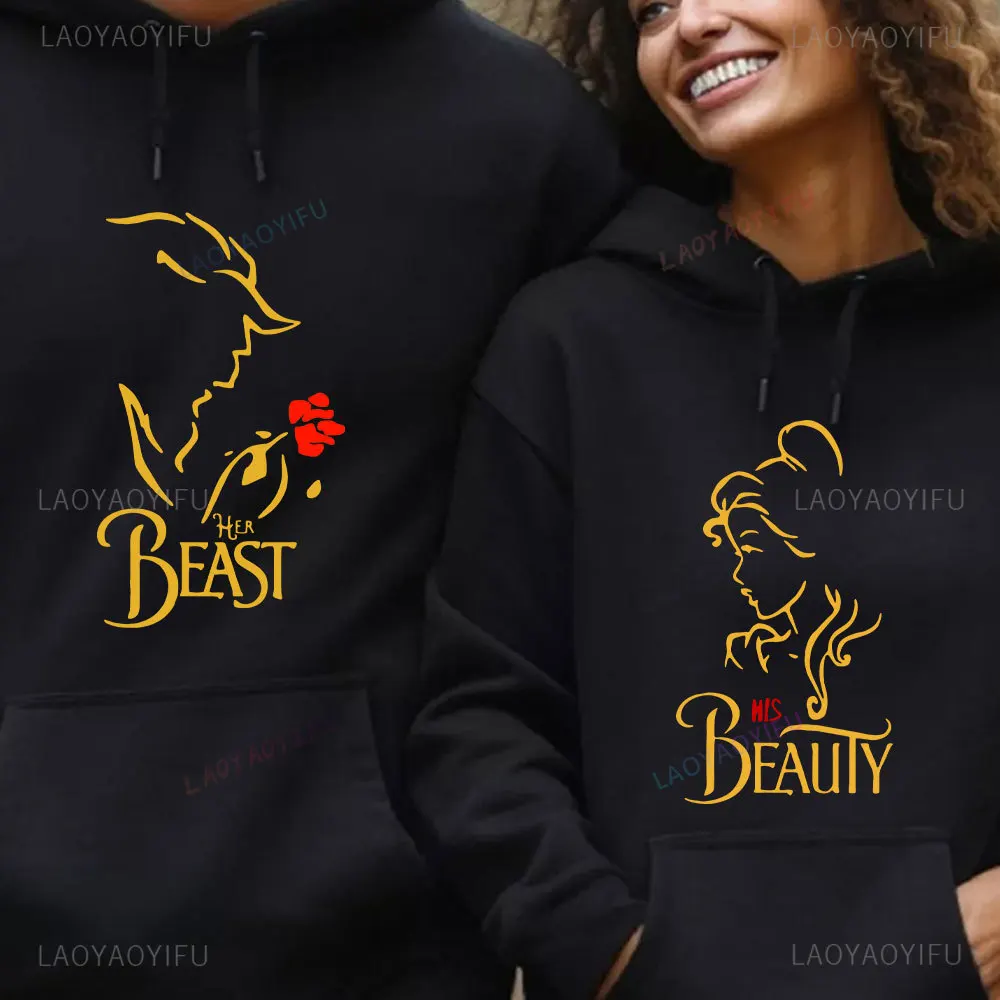 I'm Her Beast I'm His Beauty Print Sweatshirts Couple Matching Hoodies Men Women Long Sleeve Hooded Luminous Lover Hoodie