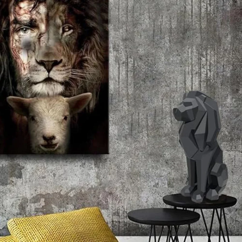 VIKAMA Fashion Creative Black White Modern Office Study Living Room Home Decoration Resin Lion Sitting Lion Sculpture Decoration