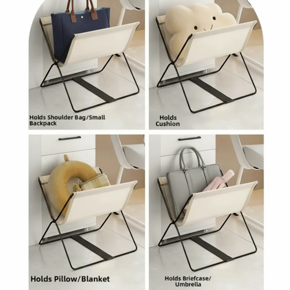 Foldable Bags Storage Racks Multifunctional Open Design Storage Basket with Sturdy Metal Frame Clutter Organizer Home Decor
