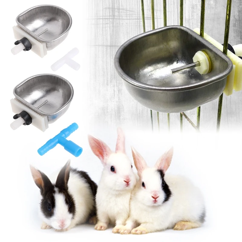 Automatic Rabbit Drinker with for T Joint Nipple Drinker Stainless Steel Feeder Bowl for Gerbils Rabbits Hedgehogs Dog