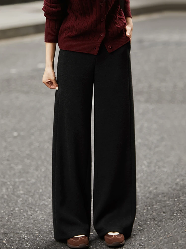 Calças Casuais de Cintura Alta com Pernas Retas e Largas para Mulheres, Cor Café, Inverno e Outono, Novas Calças Slimming Ci Walk