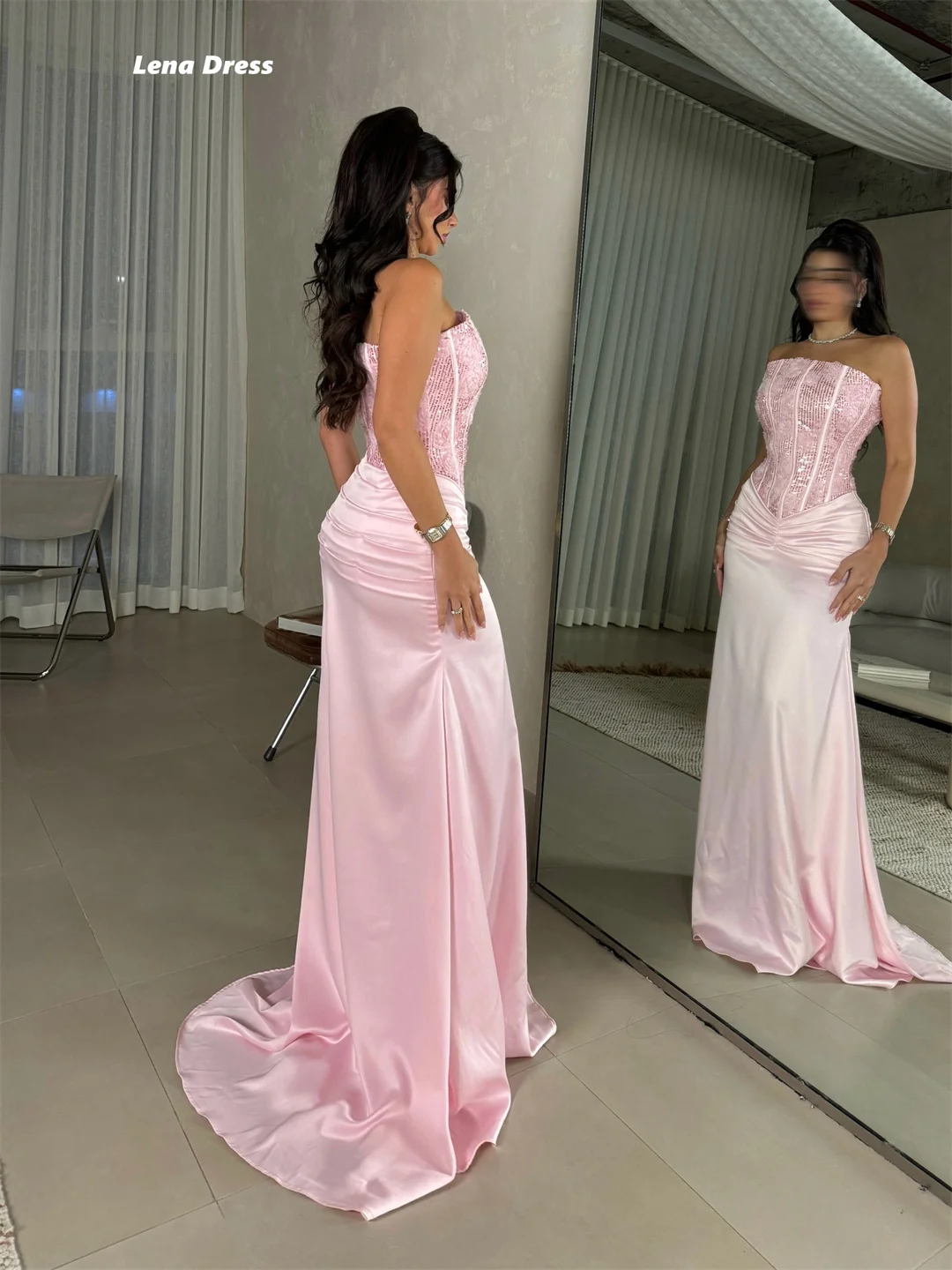 Sukienki wieczorowe szyte na miarę Lena, eleganckie sukienki na przyjęcia dla kobiet 2025, luksusowe różowe sukienki bez rękawów na studniówkę, suknie balowe typu syrena, długie.