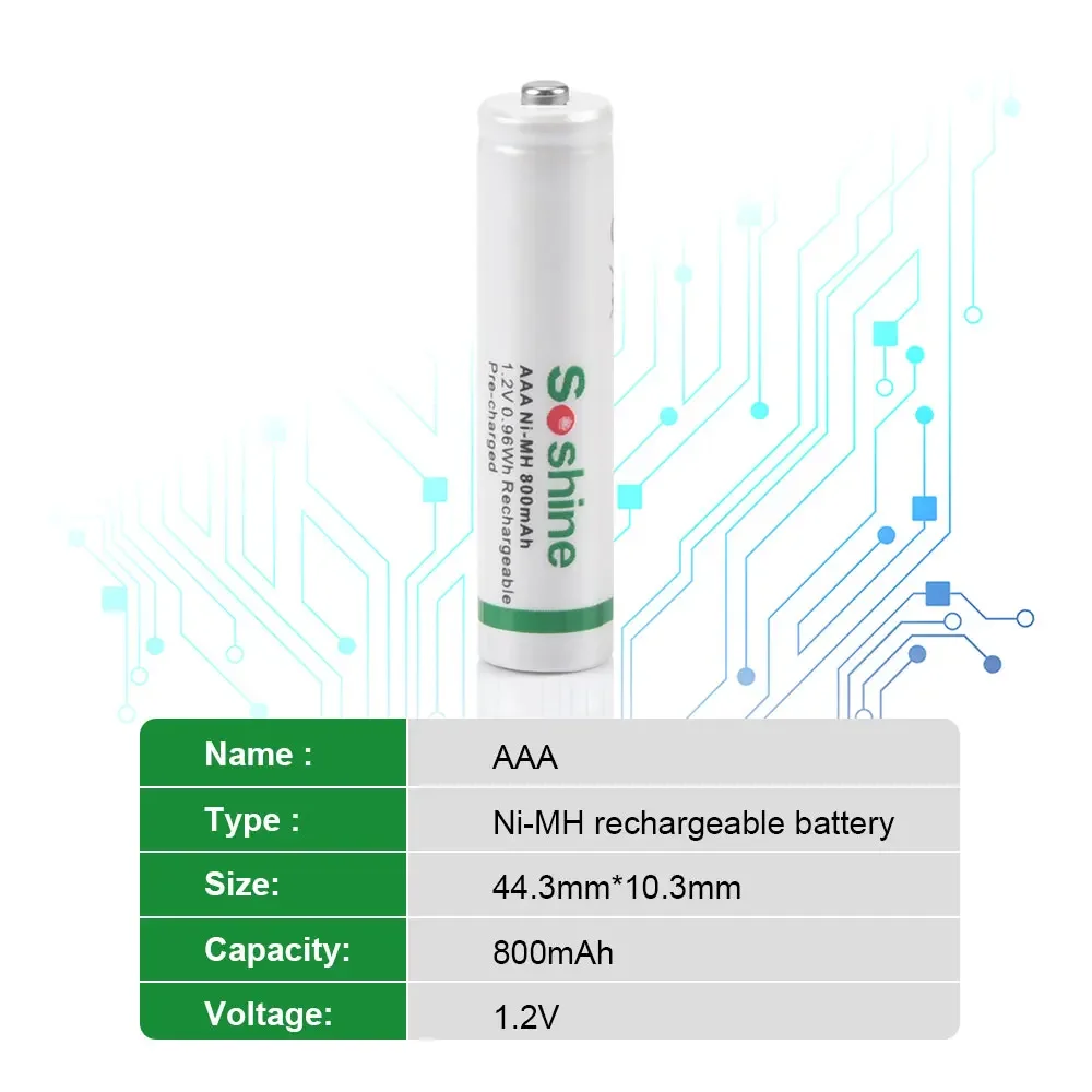 Soshine 800mAh Ni-MH Rechargeable Batteries 1.2V 800mAh Supper Low Self Discharge Batteries AAA/Micro Battery 1000 Recycle Times