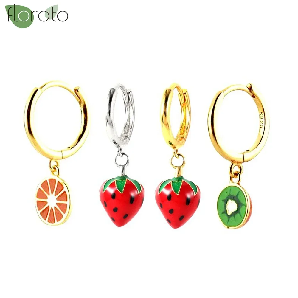 

925 Sterling Silver Needle Cute Red Strawberry Pendant Earrings 2024 New 18K Gold Hoop Earrings for Women's Trendy Jewelry Gift