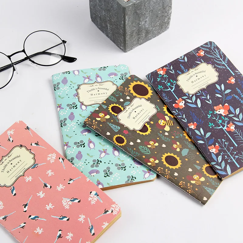 Vintage Blank Notepad, Retro Car Line Hand-painted Sketchbook, Floral Kraft Paper Notebook, Multifunctional Diary Book