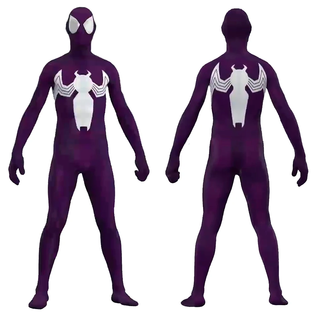 보라색 독 Symbiote 스파이더 맨 코스프레 종합 보라색 의상 3D 인쇄 스판덱스 ZentaiSuits 바디 슈트 할로윈 의상 성인
