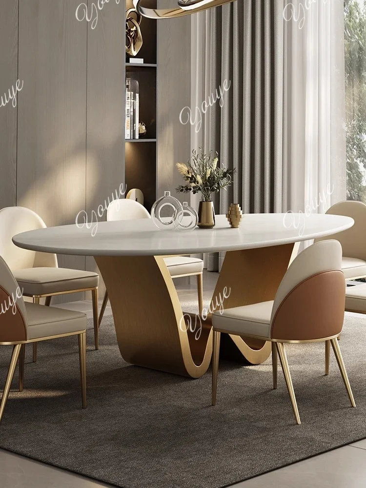 W High-end Light Luxury Rectangular Marble Dining Table High-end Natural Luxury Stone Household Water Drop Shape