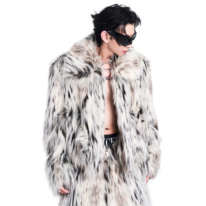 LUZHEN High End Luxury Leopard Faux Fur Coat Straight Pants Personalized Trendy Male Street Prom Party Winter Outerwear LZ6799