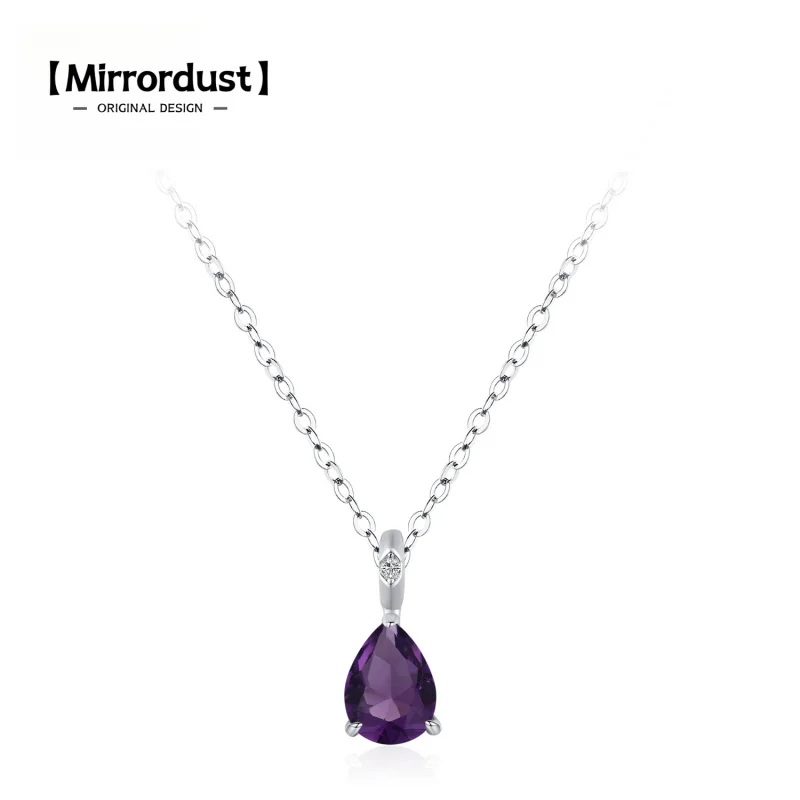 

【Mirrordust】S925 Серебряное высококачественное фиолетовое ожерелье с подвеской в виде капель воды и циркона для женщин, элегантная легкая цепочка на ключицу