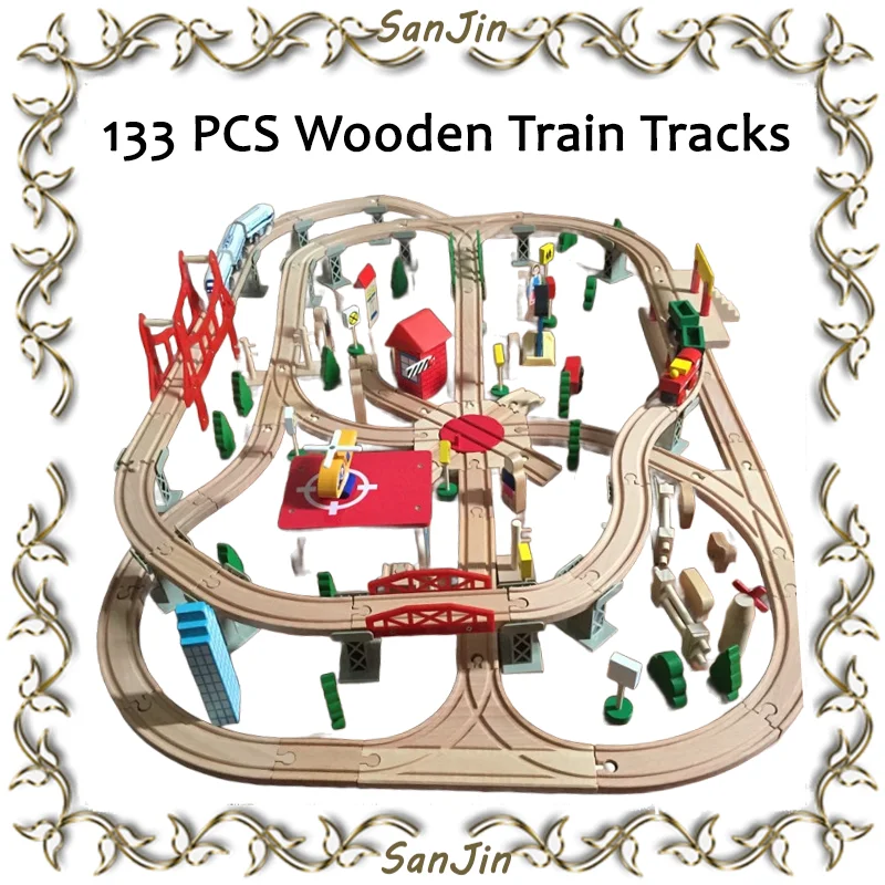 High Speed Railway 130p Wooden Wooden Track Car Harmony Electric Small Train Set Children\'s Wooden Track Electric Train Toy