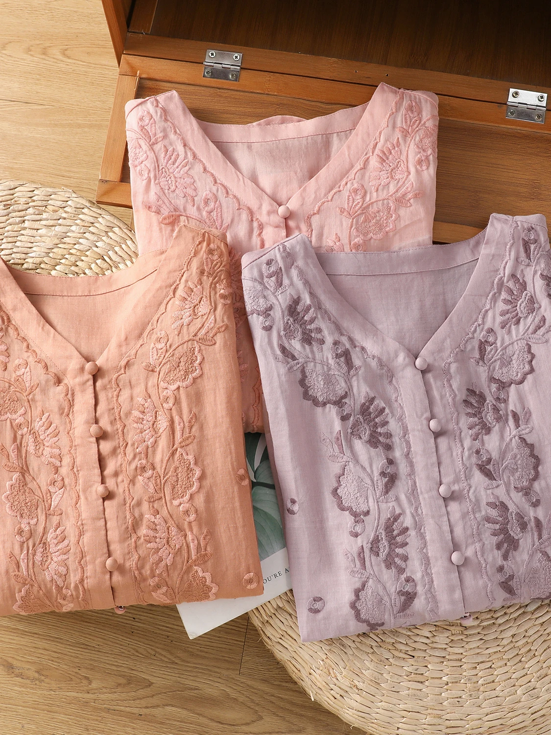 Женский летний свободный топ из хлопка и льна с вышивкой в китайском стиле в стиле ретро, V-Ne, топ пяти четвертей све